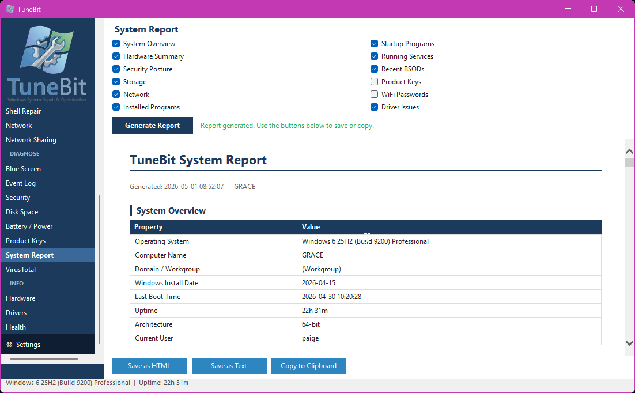 System Report Completed